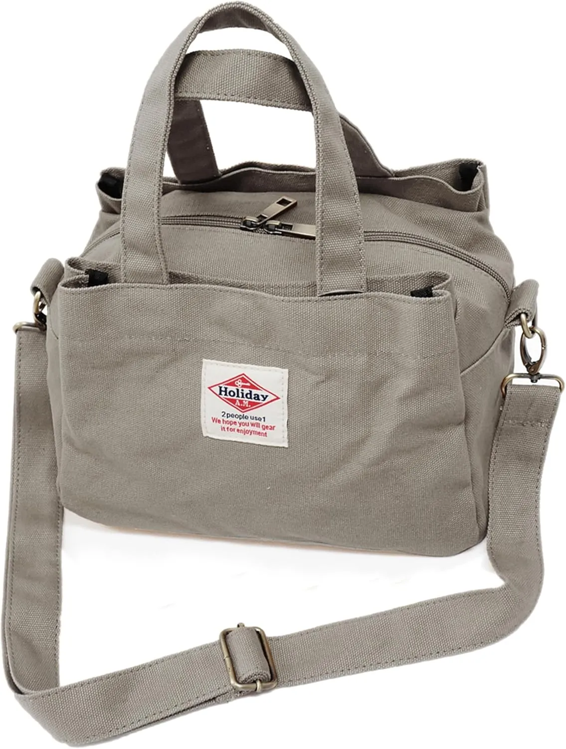 -112 Square Tote Bag Unisex Shoulder Bag Canvas, Top zipper Closure with Coaster for Everyday Bag