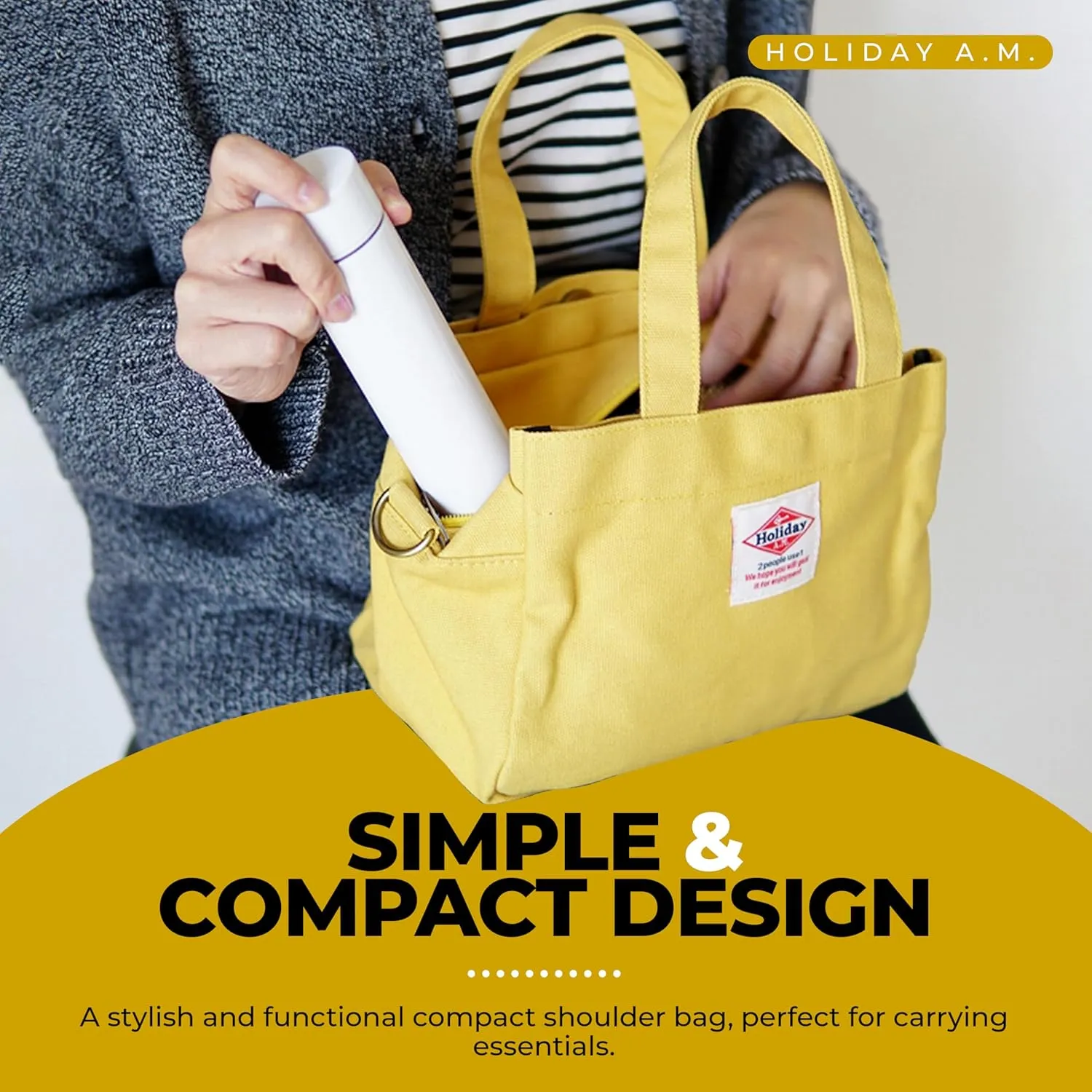 -112 Square Tote Bag Unisex Shoulder Bag Canvas, Top zipper Closure with Coaster for Everyday Bag