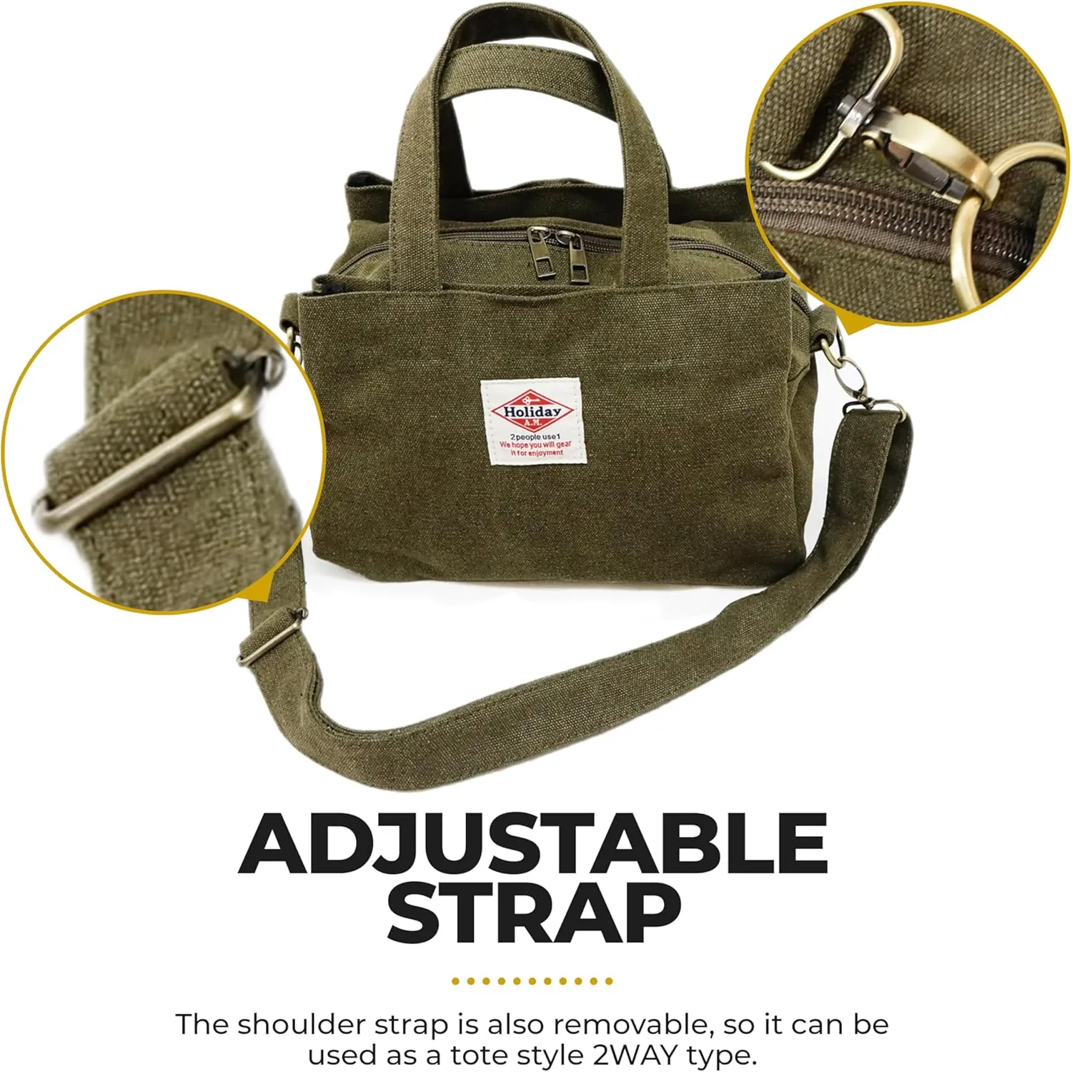 -112 Square Tote Bag Unisex Shoulder Bag Canvas, Top zipper Closure with Coaster for Everyday Bag
