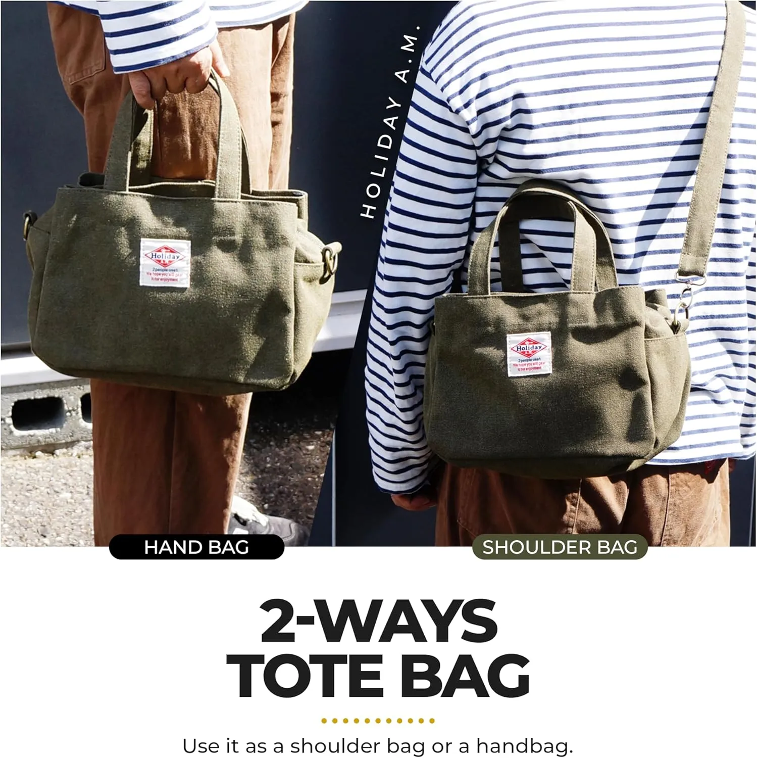 -112 Square Tote Bag Unisex Shoulder Bag Canvas, Top zipper Closure with Coaster for Everyday Bag