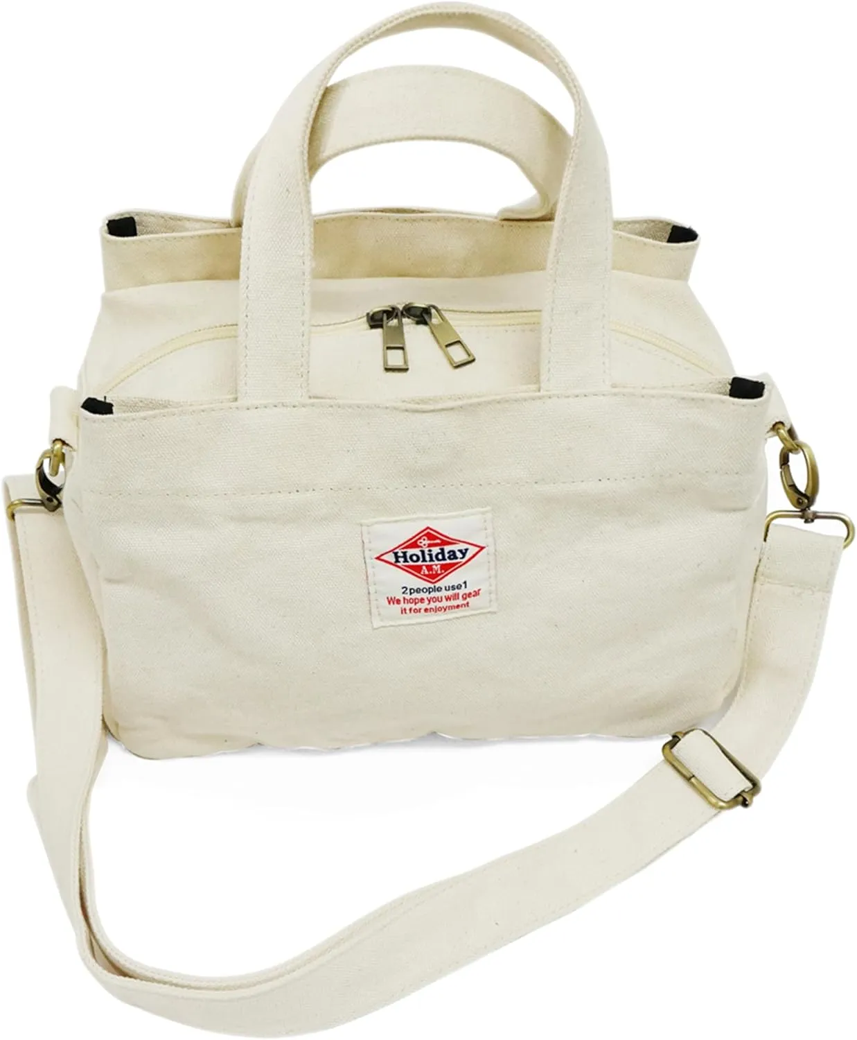 -112 Square Tote Bag Unisex Shoulder Bag Canvas, Top zipper Closure with Coaster for Everyday Bag