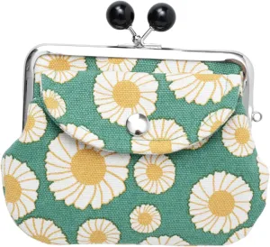 [倭物や Kaya] Gamaguchi - Purse with Clasp/Oriental Eastern European Design Japanese Retro Parent and Child Purse Partition JMP9104 Flower GREEN