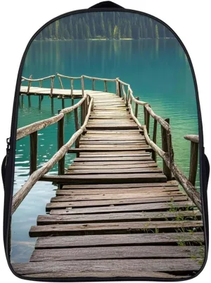 16 Inch Backpack Wooden Bridge over The Lake Laptop Backpack Lightweight Full Print Travel Bag Casual Daypack for Women Men