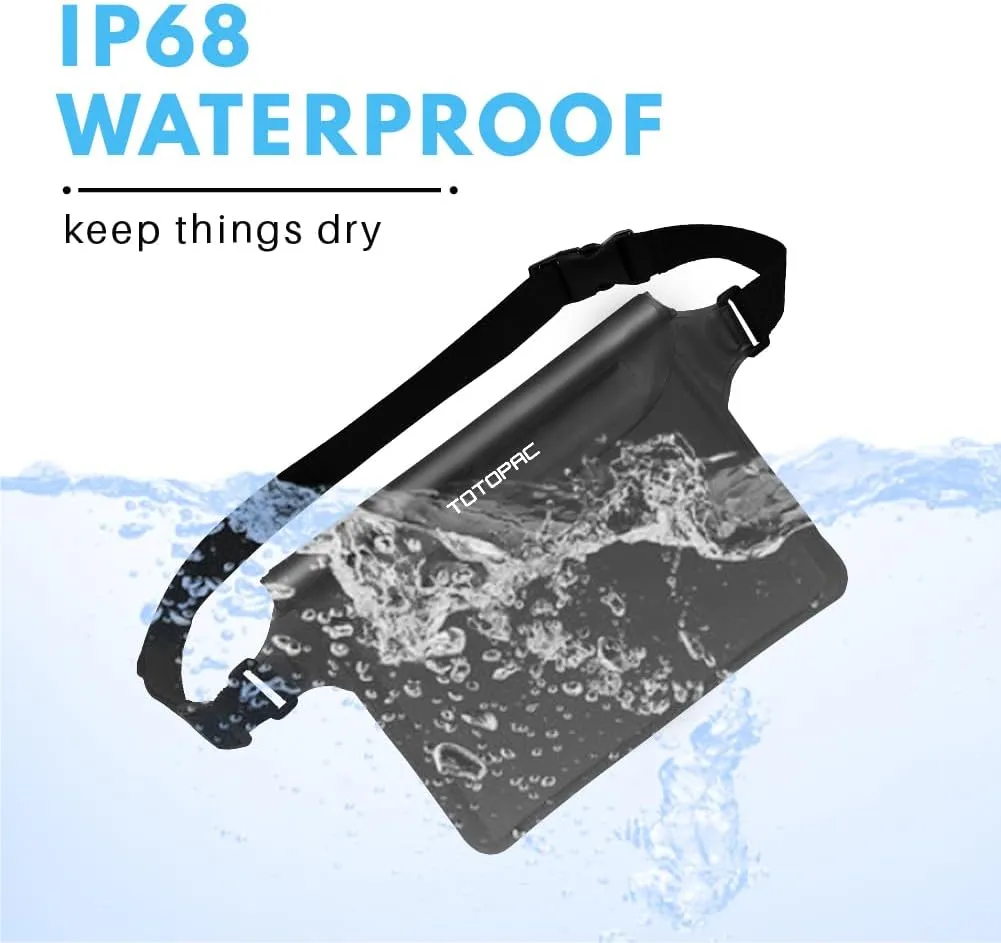 2-Pack Waterproof Fanny Pack, Phone Pouch with Waist Strap, 9x6.7 Inch Dry Bag for Phone, Cash, and Valuables – for Swimming, Kayaking, Boating, Snorkeling, and Water Sports (2, Black   Black)