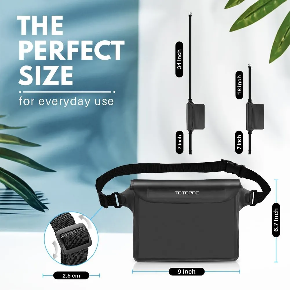 2-Pack Waterproof Fanny Pack, Phone Pouch with Waist Strap, 9x6.7 Inch Dry Bag for Phone, Cash, and Valuables – for Swimming, Kayaking, Boating, Snorkeling, and Water Sports (2, Black   Black)
