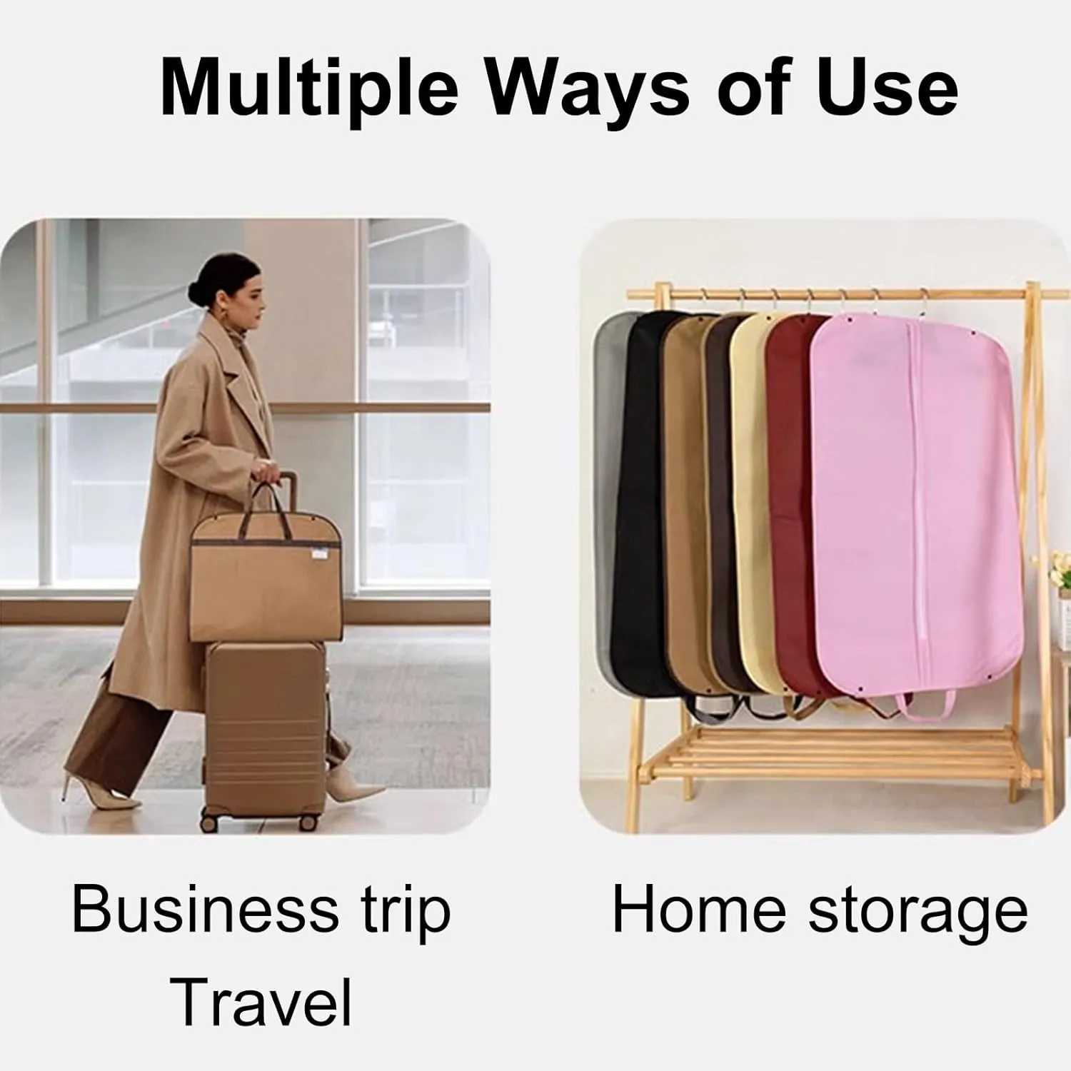 2 Suit Bags for Closet Storage Hanging, Lightweight Zipper Garment Bag, Plastic Breathable, Suitable for Business Trips(Pink)