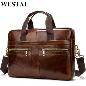 2019 man Highly-rated men's Messenger Leather Flash discount bags for Male men WESTAL men's bag Genuine natural Leather briefcases laptop briefcase Bag