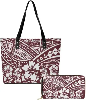 2025 Polynesian Women'S Bag 2-Piece Women'S Pu Handbag Large Capacity Shoulder Bag And The Same Purse
