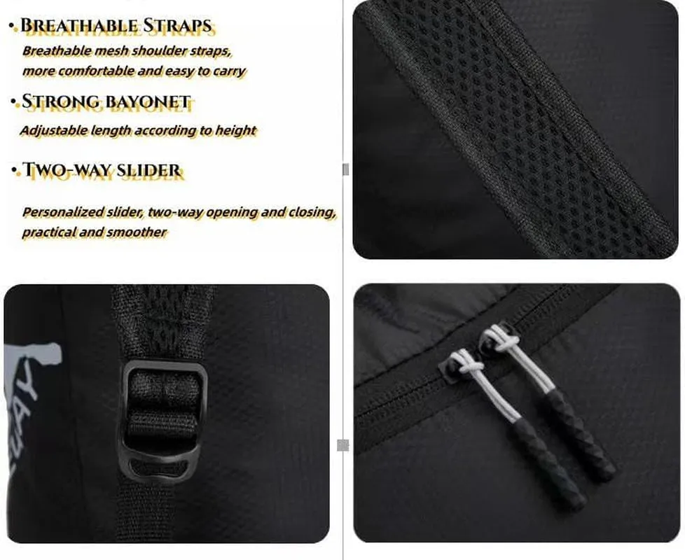 20L Water Resistant Hiking Daypack Lightweight Packable Backpack for Travel Camping Outdoor (BLACK)