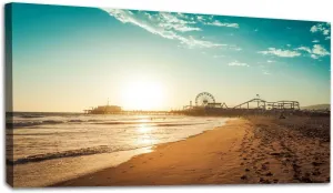 20"x 40" Large Beach Wall Art Amusement park Santa Monica Painting Picture Print on Canvas Wall Art for Living Room Bedroom Modern Home Wall Decor Framed Artwork