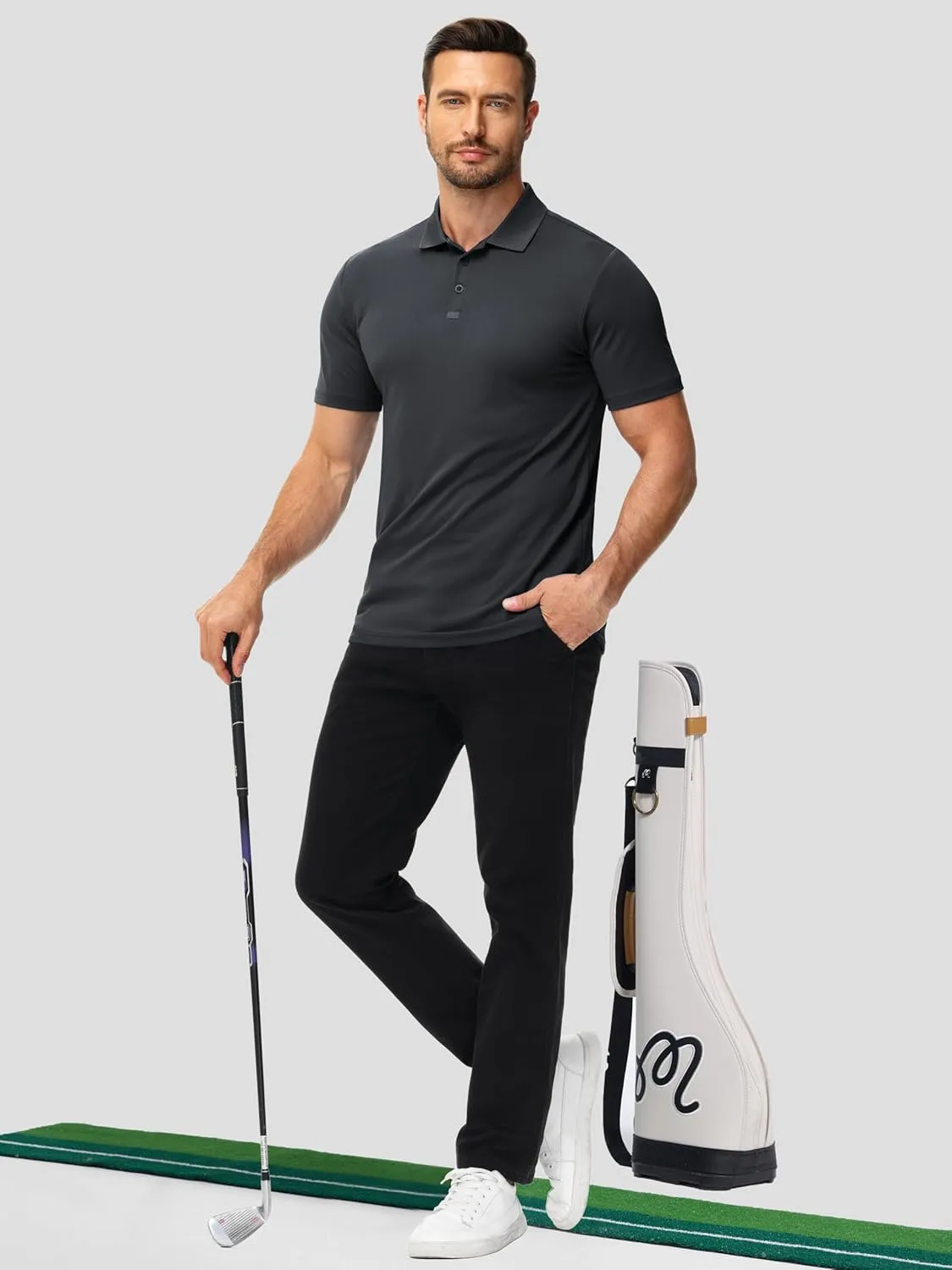 3 Pack Polo Shirts for Men Golf Performance Moisture Wicking Breathable Athletic Polyester Work Sport Polos