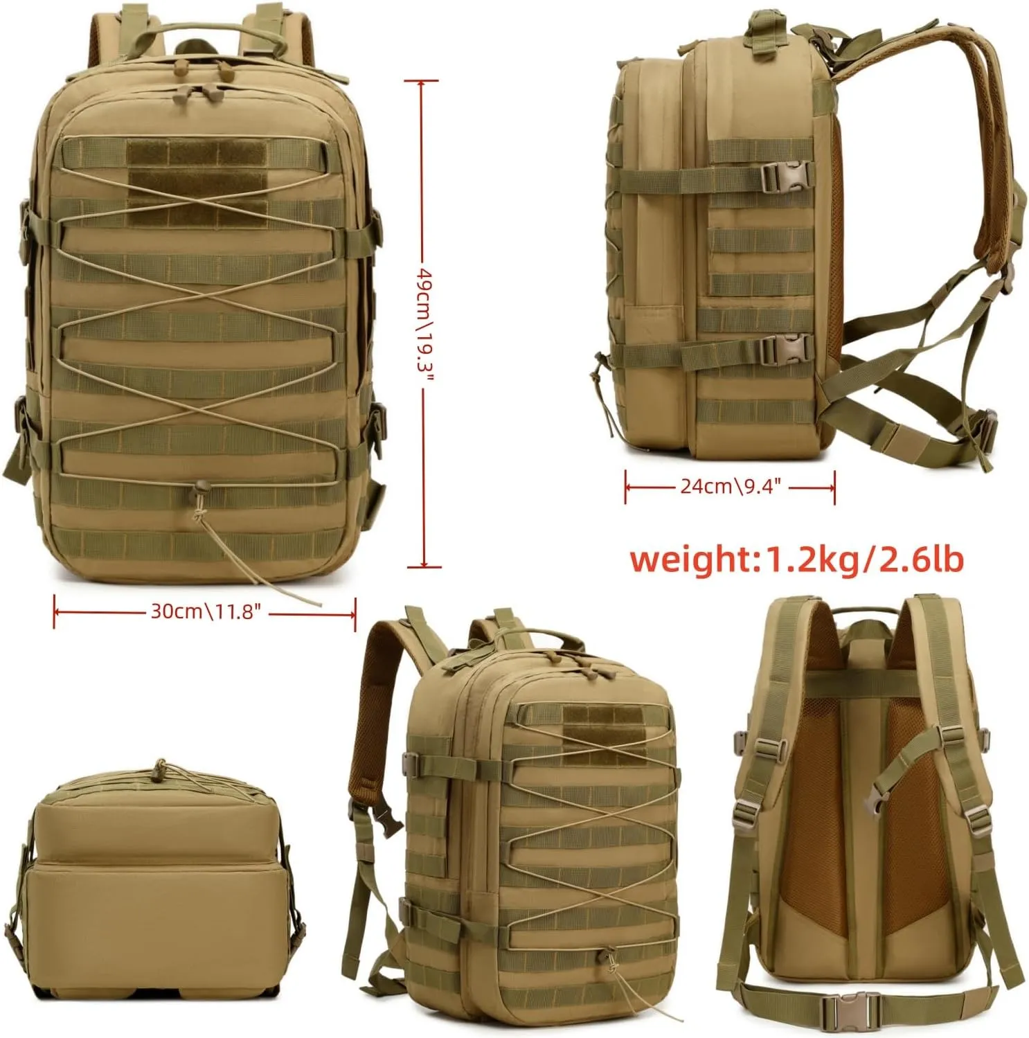35L tactical assault backpack, military backpacks,heavy duty zipper，outdoor canvas Knapsack,climbing/camping/hiking backpack,water resistant,Rucksack (01#Khaki)