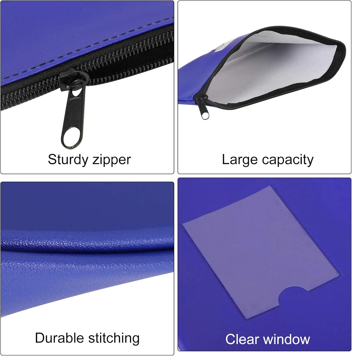 4 Pack Bank Deposit Money Bag, Heavy Duty Leatherette Security Zipper Wallet with Clear Window, Coin Bag, Cash Bag, Tool Pouch, Assorted Colors (4 Pack Black)