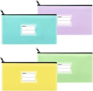 4 Pack Bank Deposit Money Bag, Heavy Duty Leatherette Security Zipper Wallet with Clear Window, Coin Bag, Cash Bag, Tool Pouch, Assorted Colors (4 Pack Mix-Color03)
