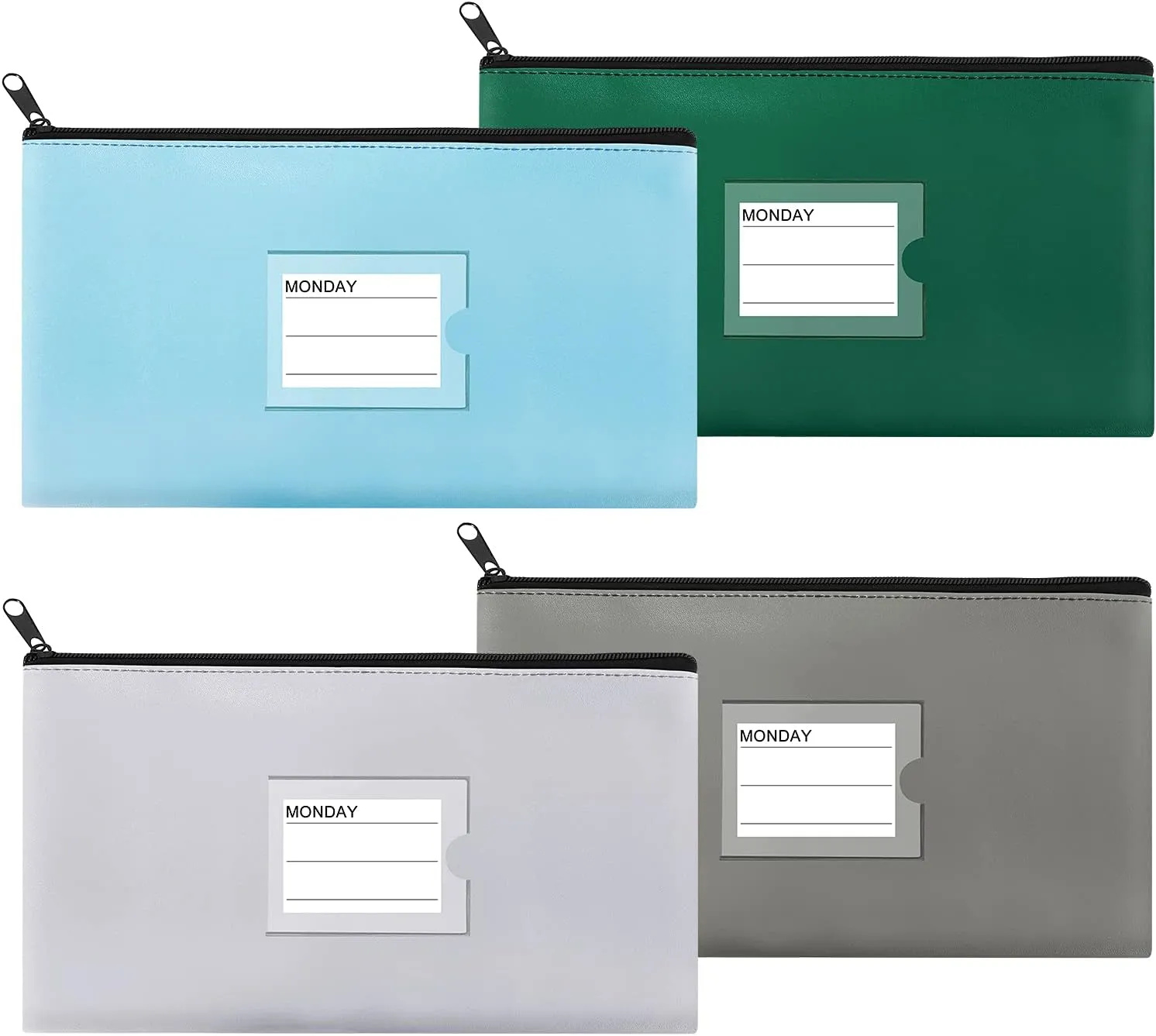 4 Pack Bank Deposit Money Wallet, Heavy Duty Leatherette Security Zipper Wallet with Clear Window, Coin Bag, Cash Bag, Tool Pouch, Assorted Colors