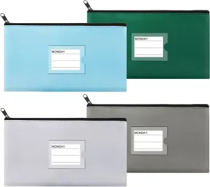 4 Pack Bank Deposit Money Wallet, Heavy Duty Leatherette Security Zipper Wallet with Clear Window, Coin Bag, Cash Bag, Tool Pouch, Assorted Colors