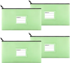 4 Pack Heavy Duty Leatherette Security Zipper Wallet, Clear Window, Coin Bag, Cash Bag, Tool Pouch, Assorted Colors (4 Pack Green)