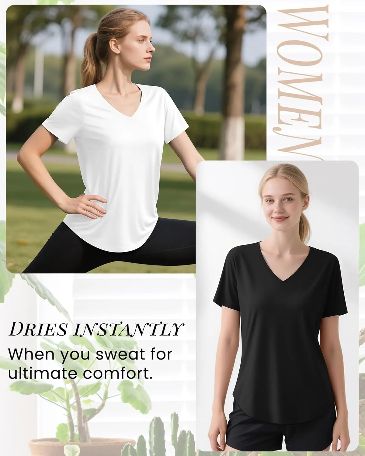 4 Pack Women's Short Sleeve Workout T Shirt Side Slits Curved Hem V Neck Breathable Exercise Tops Quick Dry UV Tee