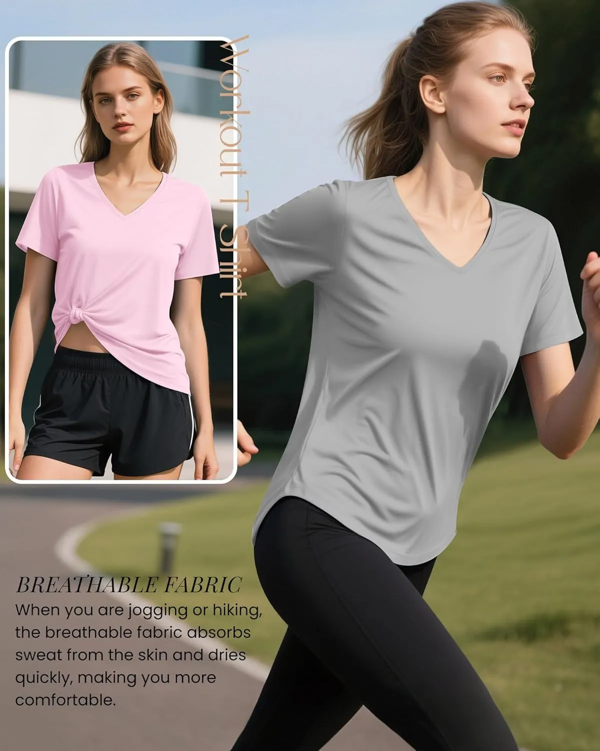 4 Pack Women's Short Sleeve Workout T Shirt Side Slits Curved Hem V Neck Breathable Exercise Tops Quick Dry UV Tee