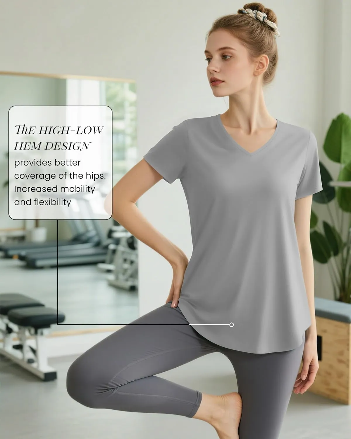 4 Pack Women's Short Sleeve Workout T Shirt Side Slits Curved Hem V Neck Breathable Exercise Tops Quick Dry UV Tee