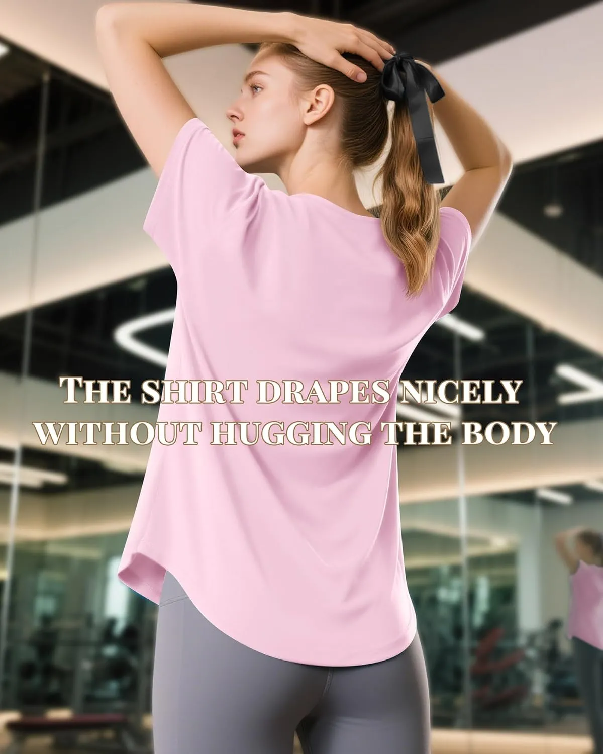 4 Pack Women's Short Sleeve Workout T Shirt Side Slits Curved Hem V Neck Breathable Exercise Tops Quick Dry UV Tee