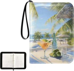 4 Pockets Trading Card Album Holder Book Folder Sports Card Binder Cocktail Coast Vacation 400 Double Side Pockets for 3 Ring Binder Zipper