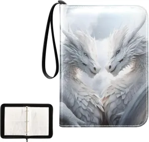 4 Pockets Trading Card Album Holder Book Folder Sports Card Binder Dragon White 400 Double Side Pockets for 3 Ring Binder Zipper