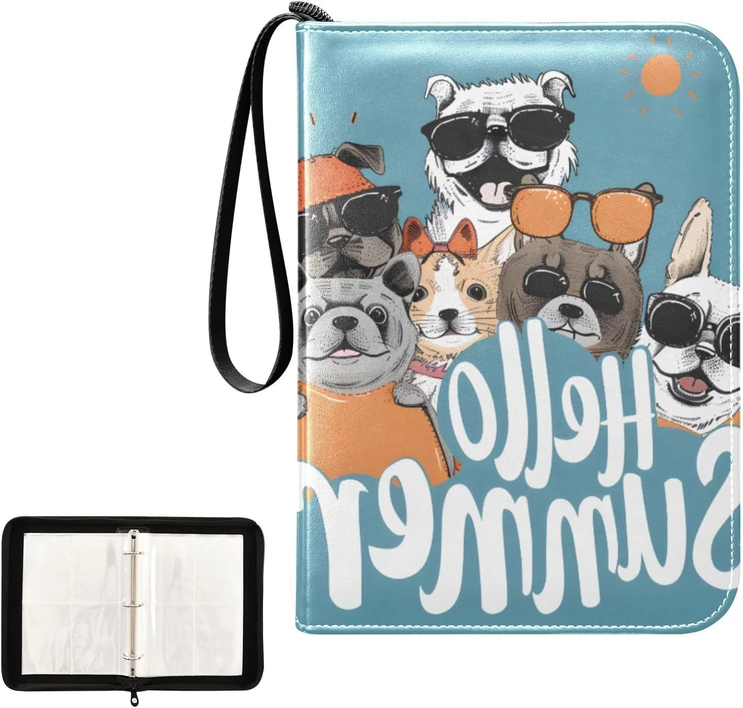 4 Pockets Trading Card Album Holder Book Folder Sports Card Binder Fun Dogs Cute Cats 400 Double Side Pockets for 3 Ring Binder Zipper
