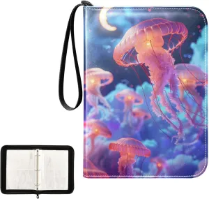 4 Pockets Trading Card Album Holder Book Folder Sports Card Binder Jellyfish Cute 400 Double Side Pockets for 3 Ring Binder Zipper