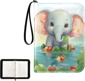 4 Pockets Trading Card Album Holder Book Folder Sports Card Binder Little Elephant 400 Double Side Pockets for 3 Ring Binder Zipper