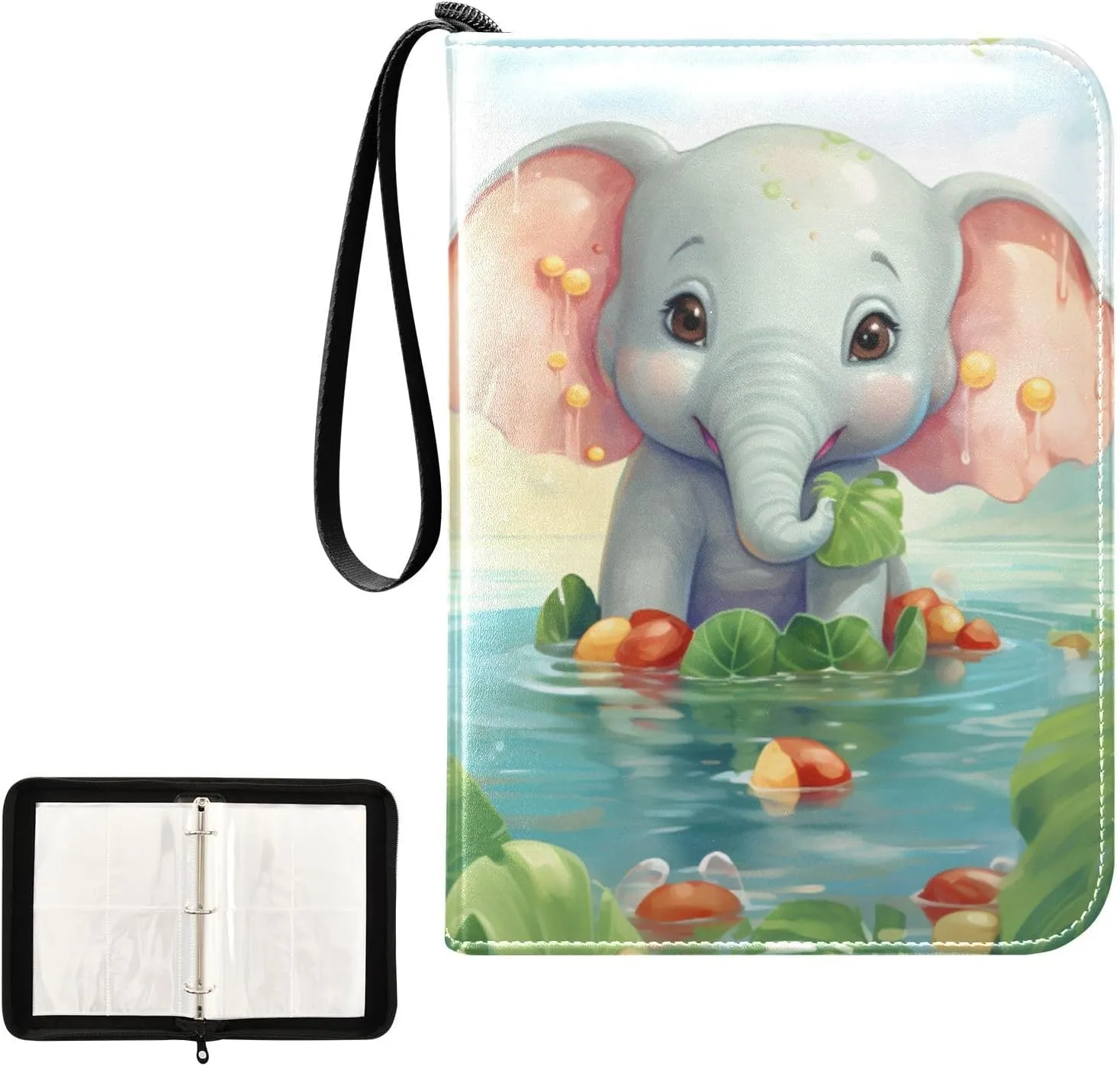 4 Pockets Trading Card Album Holder Book Folder Sports Card Binder Little Elephant 400 Double Side Pockets for 3 Ring Binder Zipper
