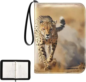 4 Pockets Trading Card Album Holder Book Folder Sports Card Binder Running Cheetah 400 Double Side Pockets for 3 Ring Binder Zipper