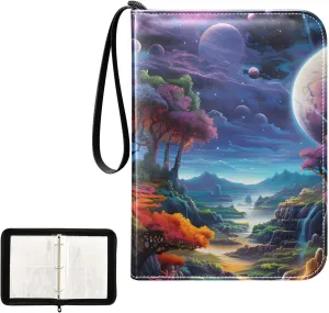 4 Pockets Trading Card Album Holder Book Folder Sports Card Binder Wonderland Painting 400 Double Side Pockets for 3 Ring Binder Zipper