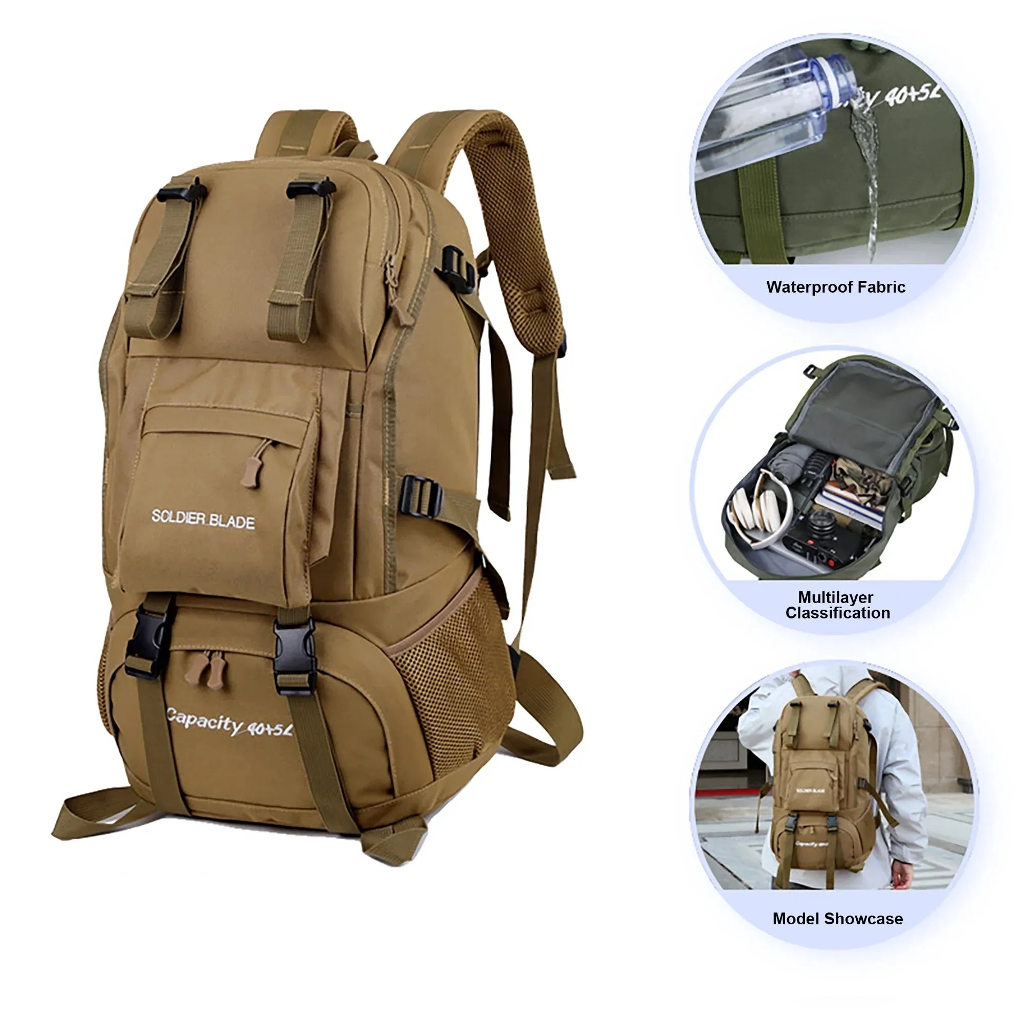 45L Waterproof Backpack - Perfect Climbing Daypack for Men & Women in Khaki
