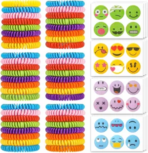 48Pack Mosquito Bracelets Bulk with 72 Pack Smile Mosquito Patches for Kids Adults, Waterproof Adjustbale Mosquito Bracelets for Outdoor and Indoor, DEET Free Citronella Mosquito Wristband