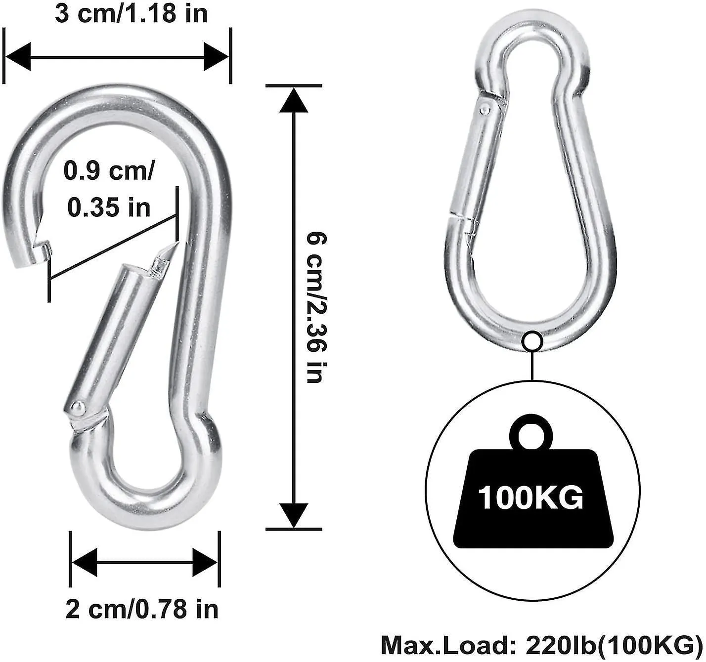 4pcs Attachment Carabiner For Heavy Duty, Sports, Lock Dogs, Swing Hammock, 304
