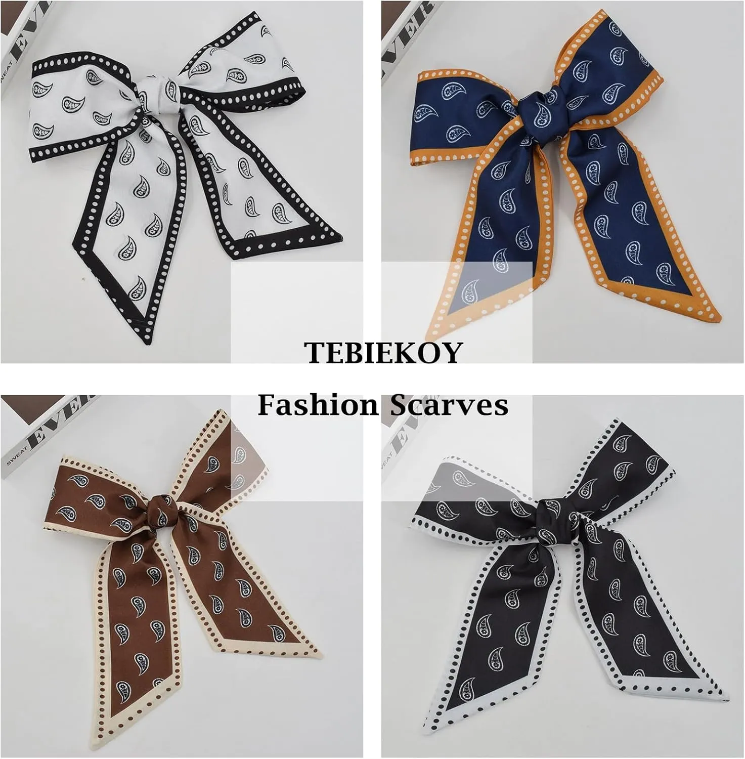 4Pcs Fashion Scarves for Women, Multifunctional Boho Scarves Headbands Satin Scarf for Bag Hair Accessories