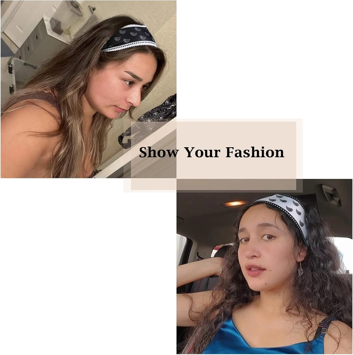 4Pcs Fashion Scarves for Women, Multifunctional Boho Scarves Headbands Satin Scarf for Bag Hair Accessories