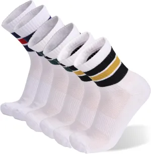 6 Pack Men's Athletic Cushion Running Socks - Performance Breathable Crew for Outdoor Sports