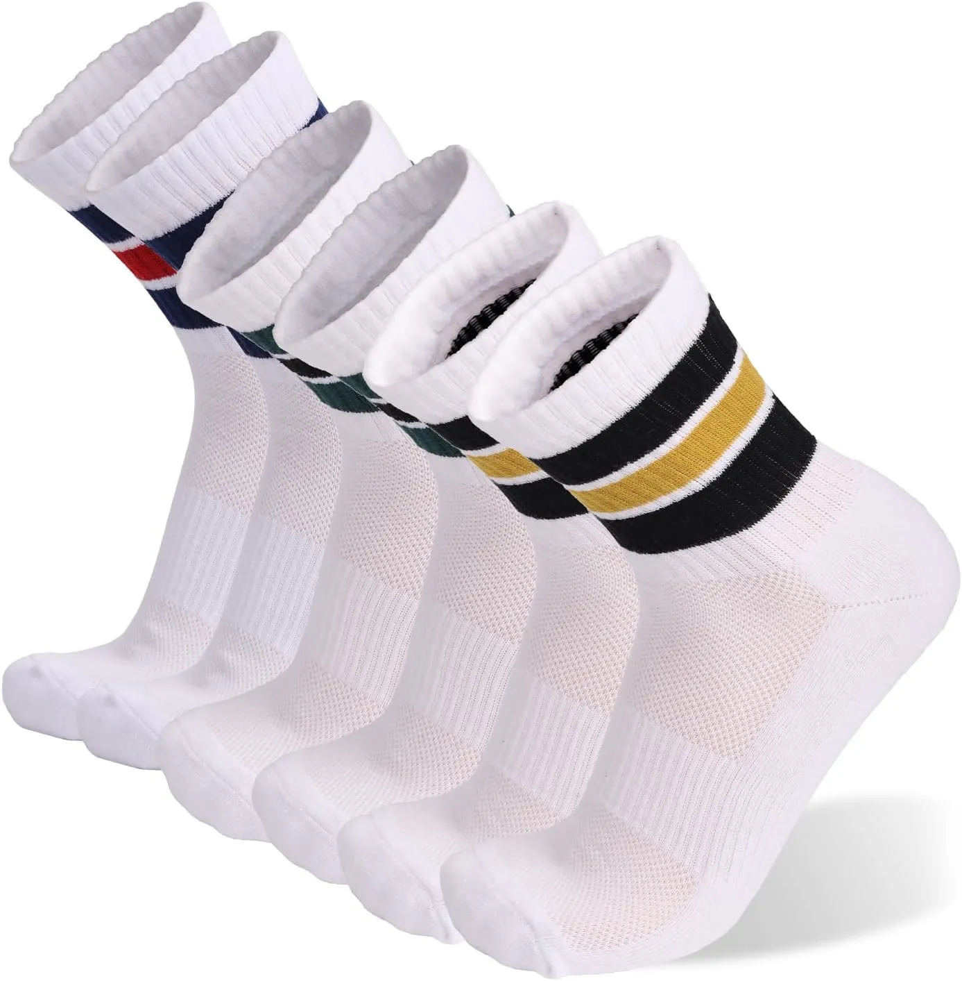6 Pack Men's Athletic Cushion Running Socks - Performance Breathable Crew for Outdoor Sports