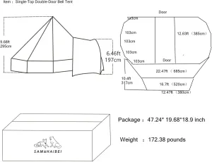 6 - Person 4 - Season Canvas Bell Tent with 2 Doors - for Camping, Hunting & Party