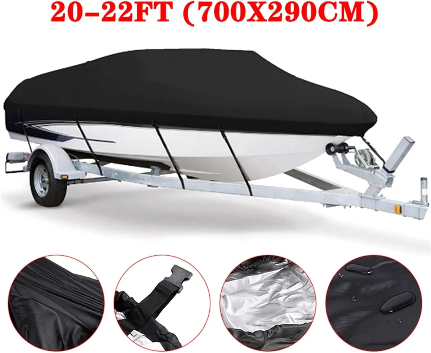 600D Yacht Boat Cover Water Resistant Scratch-Proof Anti-UV Protect Fishing Speedboat V-Shape Canvas for Boat Cover Tent B84465(20-22ft)