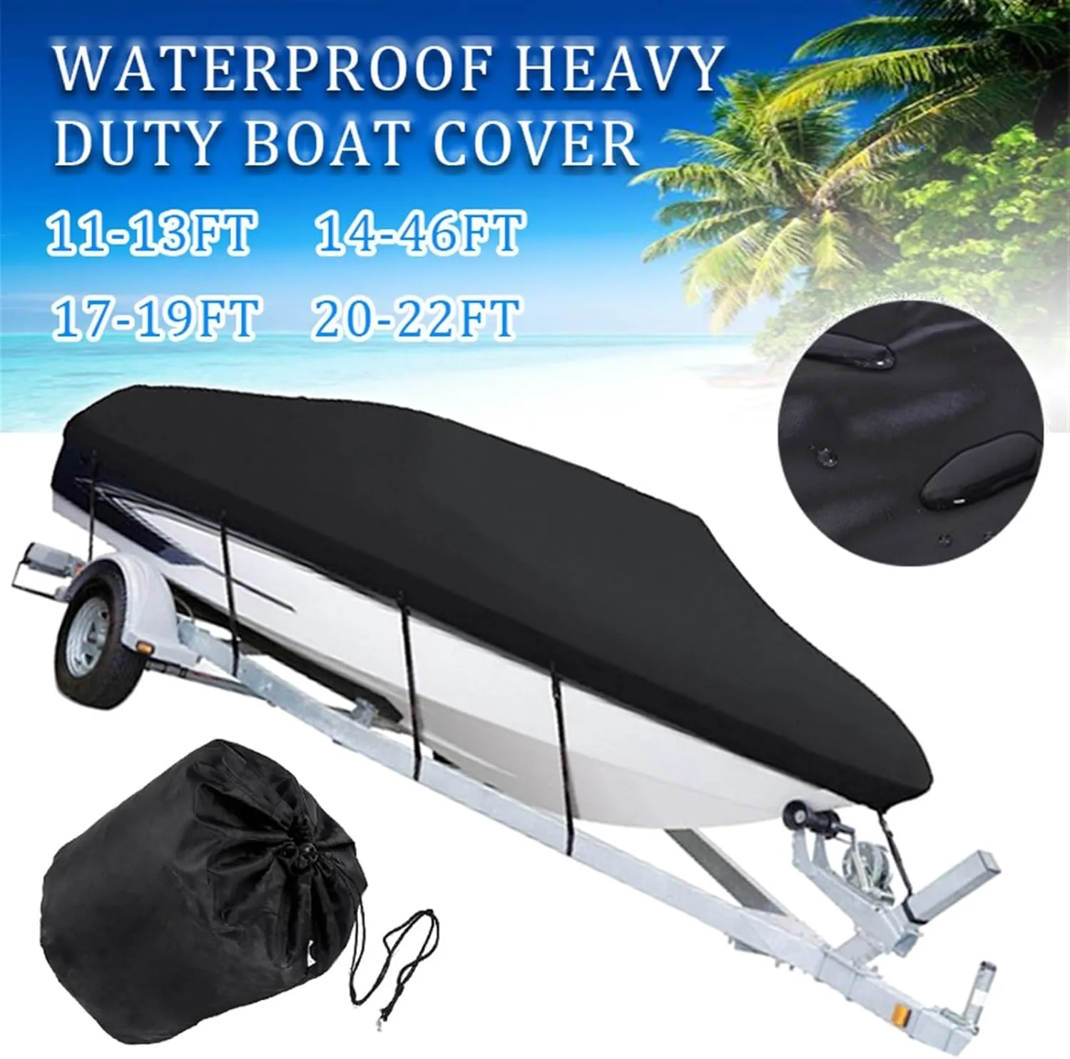600D Yacht Boat Cover Water Resistant Scratch-Proof Anti-UV Protect Fishing Speedboat V-Shape Canvas for Boat Cover Tent B84465(20-22ft)