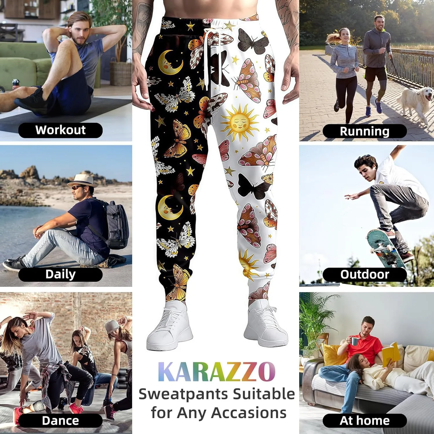 80s 90s Mens Joggers Pants Sports Funny Workout Running Printed Retro Sweatpants Casual Track Pants with Pockets