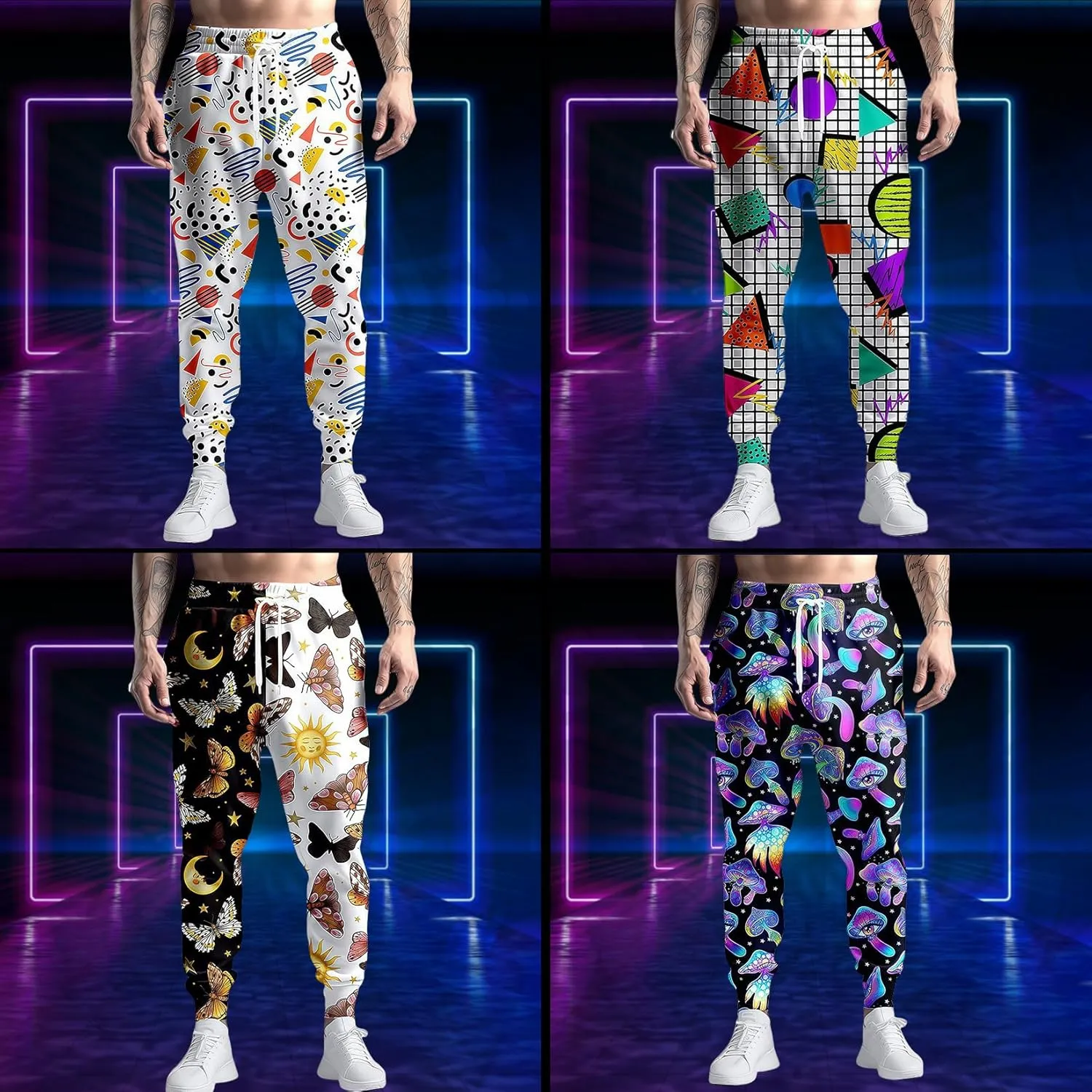 80s 90s Mens Joggers Pants Sports Funny Workout Running Printed Retro Sweatpants Casual Track Pants with Pockets