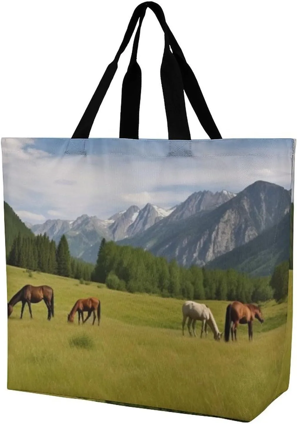 A Gym Artifact, The Canvas Mountain Pasture Grazing Horses Printed Yoga Storage Bag Is Durable, Wear-resistant And Does Not Strangle Shoulders. It Is Suitable for Both Men And Women