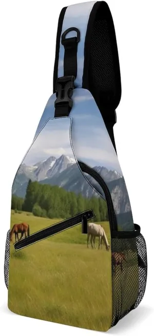 A Gym Artifact, The Canvas Mountain Pasture Grazing Horses Printed Yoga Storage Bag Is Durable, Wear-resistant And Does Not Strangle Shoulders. It Is Suitable for Both Men And Women