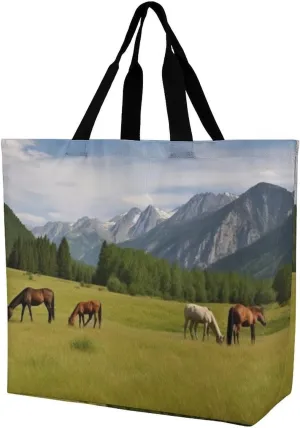 A Gym Artifact, The Canvas Mountain Pasture Grazing Horses Printed Yoga Storage Bag Is Durable, Wear-resistant And Does Not Strangle Shoulders. It Is Suitable for Both Men And Women