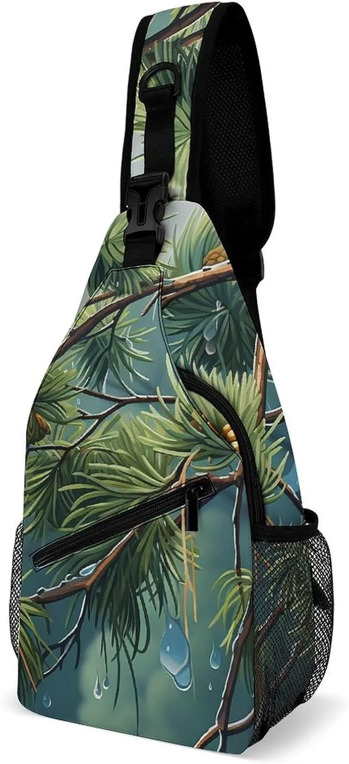 A Gym Artifact, The Canvas Pine Tree Raindrops Printed Yoga Storage Bag Is Durable, Wear-resistant And Does Not Strangle Shoulders. It Is Suitable for Both Men And Women