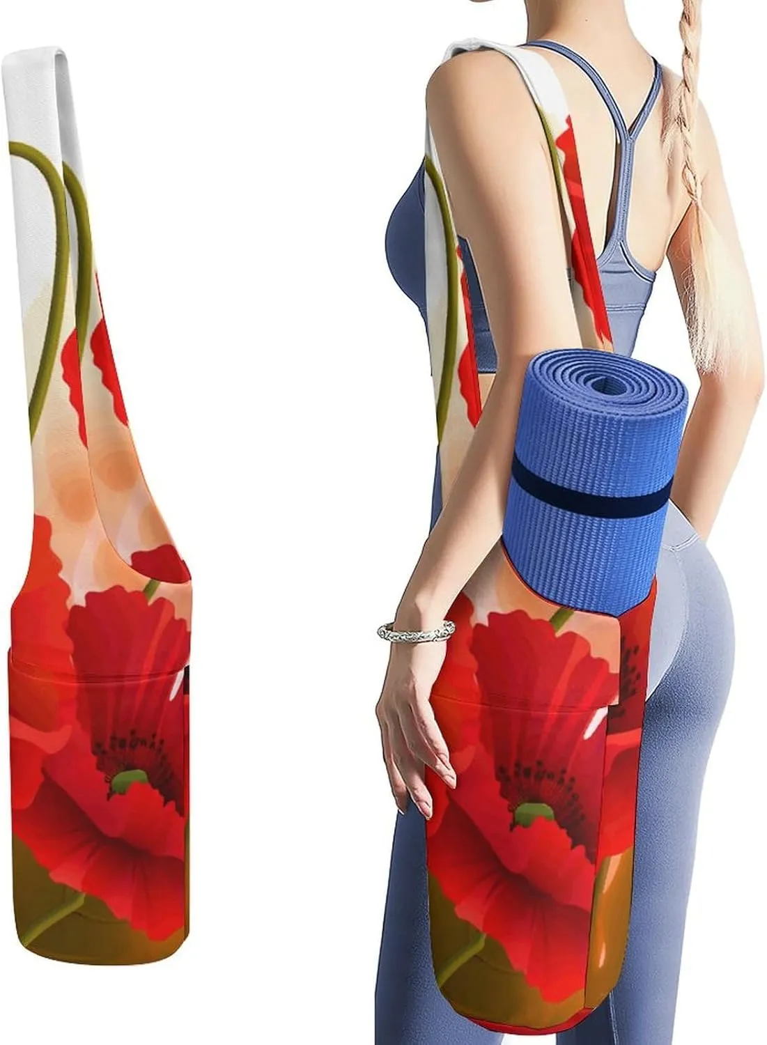 A Gym Artifact, The Canvas Poppy Flowers Vivid Petals Printed Yoga Storage Bag Is Durable, Wear-resistant And Does Not Strangle Shoulders. It Is Suitable for Both Men And Women